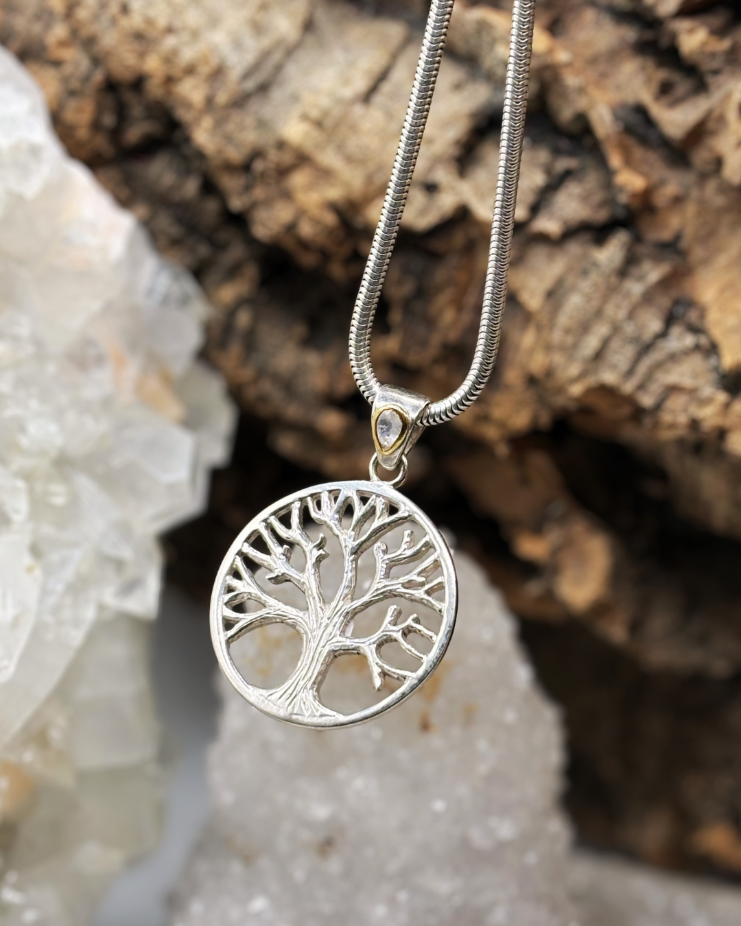 Silver Tree with Clear Topaz