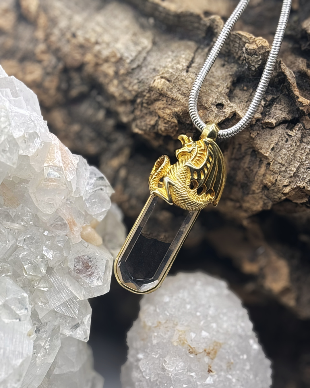 Bronze and Quartz Dragon Pendant