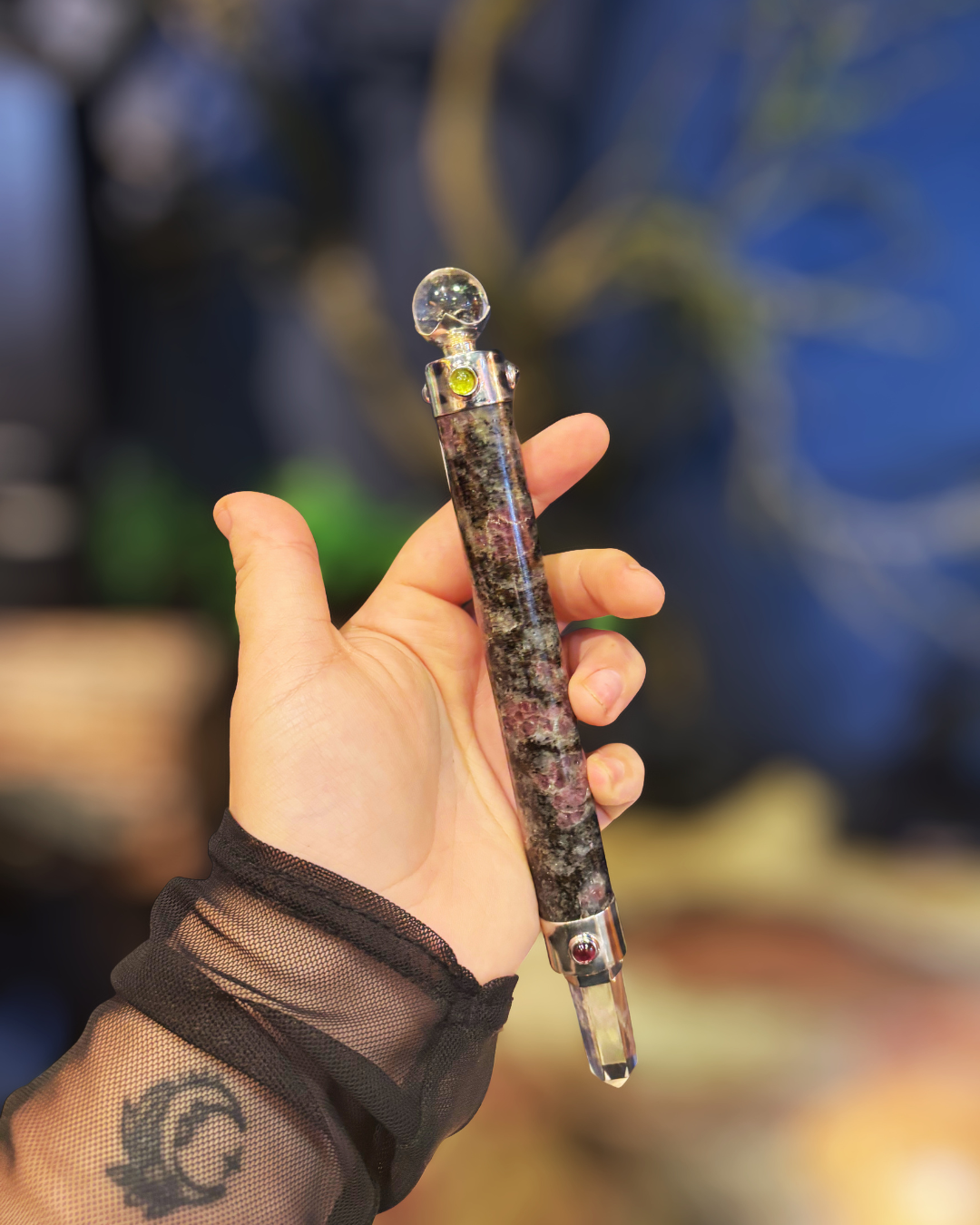 Amethyst Wand with Ruby, Citrine, Peridot &amp; Sterling Silver