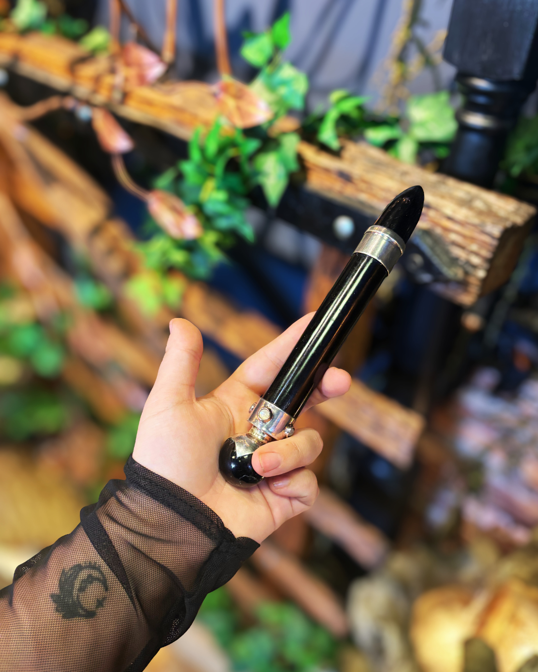 Black Obsidian, Moonstone &amp; Sterling Silver Wand