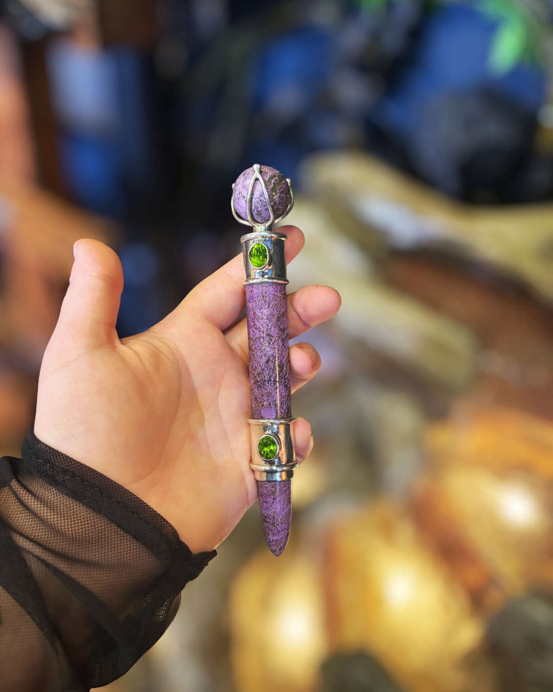 Purpurite &amp; Peridot Wand